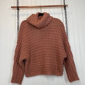 Express Brown Long Sleeve Oversized Cowl Neck Knit Pullover Sweater Top Size XS